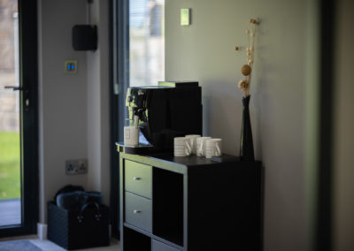 Bespoke garden room, multipurpose interior with coffee machine